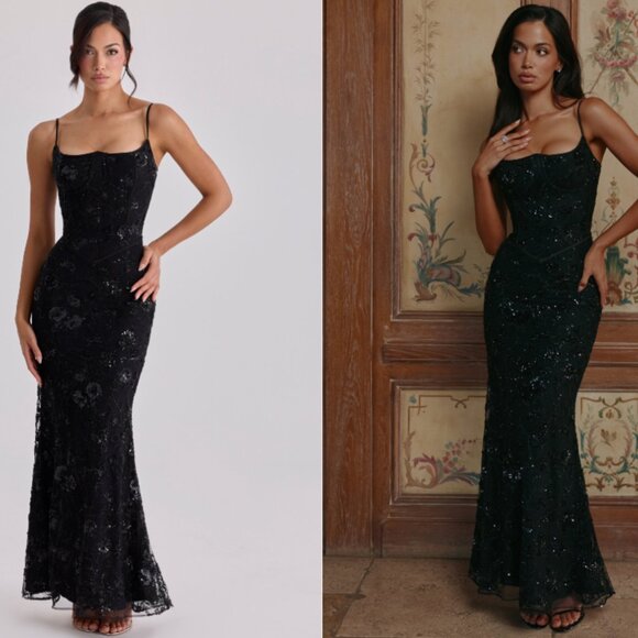 Naima black hand beaded embellished corset maxi dress - limited edition NWT